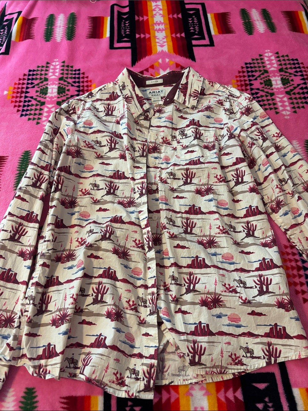 Ariat Cream Shirt Jacket with Maroon Desert Print